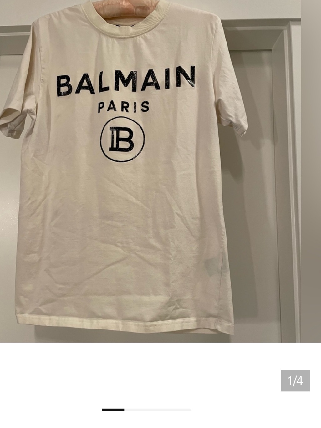 Balmain Cream Crewneck Logo Tee With Black Label